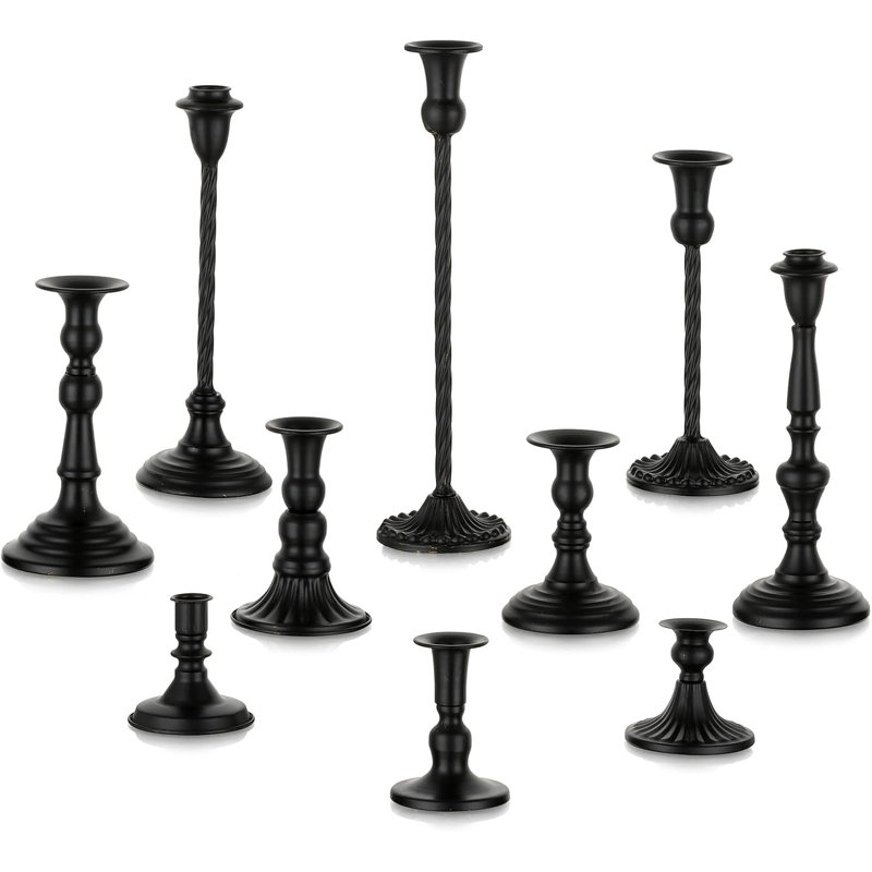 Ensemble de 10 porte-bougies effilés noirs