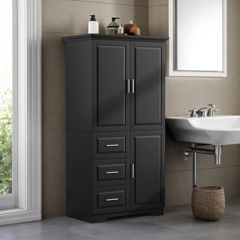 Freestanding Floor Accent Space-saving Bathroom Cabinet With Adjustable Shelf, White