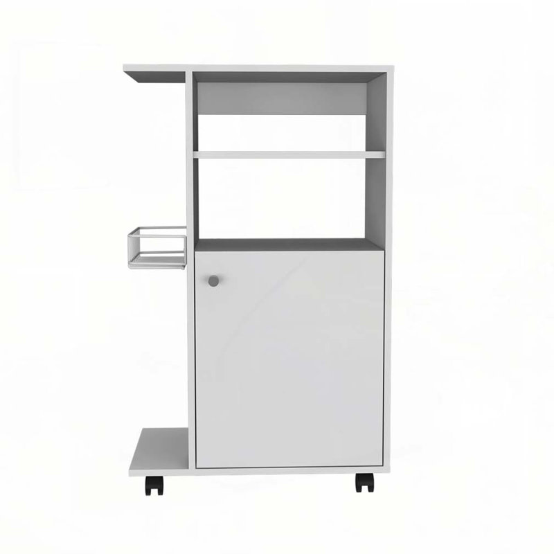 Versatile Kitchen Cart with Concealed Cabinet and Smooth Casters for Efficient Storage, White