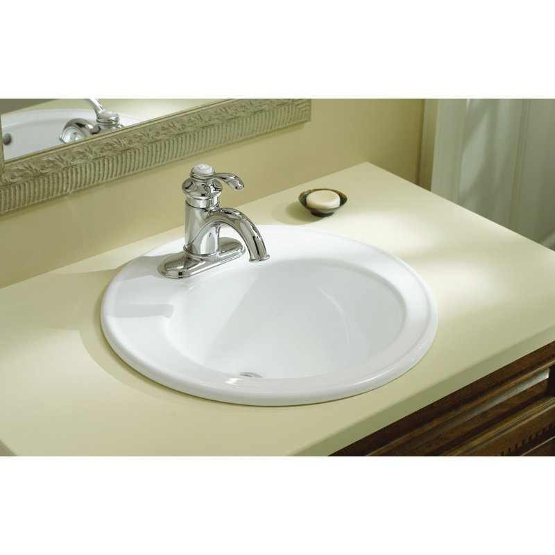 Brookline Circular Drop-In Bathroom Sink with Overflow, Dune, 4'' Centers