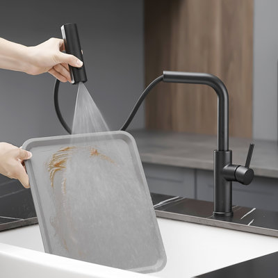 360 Swivel Black Kitchen Faucet With Pull Out Spray, Modern Outside Look, Ceramic Spray Faucet, Swivel, Construction
