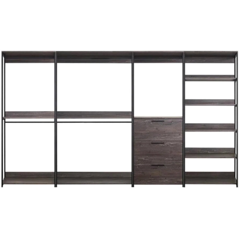  Wood Walk in Closet System with Drawer and Open Storage Metal Frame Design