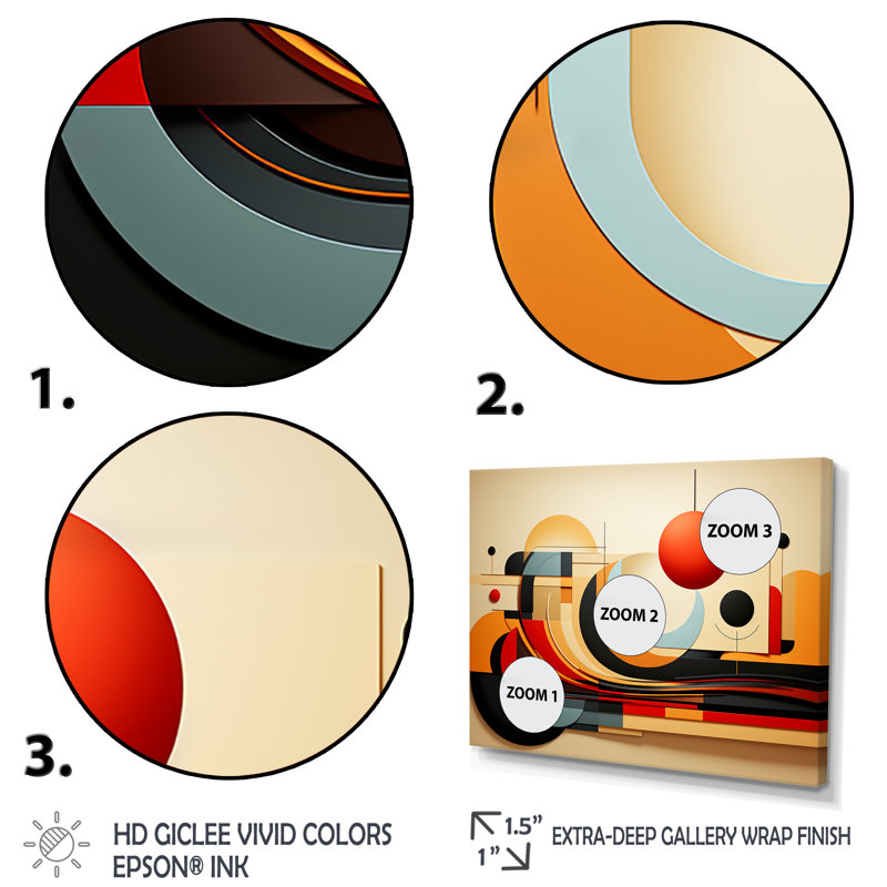 «Echoing Ellipse Beige», art mural géométrique, H 30 po x l 40 po x P 1,5 po, Cadre doré à coins fermés