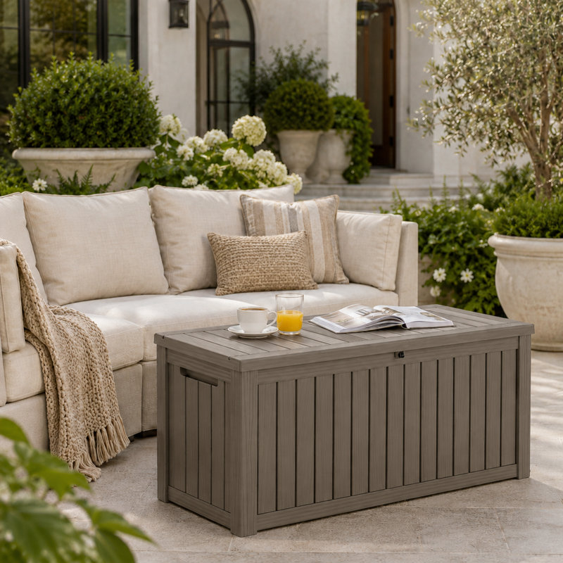 Coffre de terrasse verrouillable en résine résistante à l'eau de 200 gallons, Gris