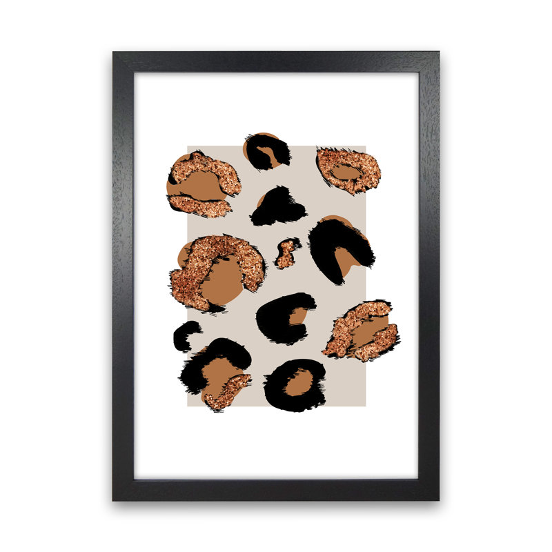 Big Leopard Neutral Rectangle Bronze Glitter - Print, 63.4cm H x 46cm W x 3cm D, Black Frame