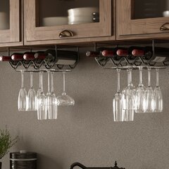 Wallniture Piccola Under Cabinet Wine Bottle Holder and Stemware