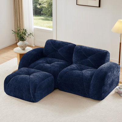 Canapé en forme de L sans os, tissu de velours doux, conception capitonnée, éponge haute densité 32D, aucun assemblage requis, conception ergonomique inférieure, conception antidérapante, repose-pieds mobile pour les chambres à coucher