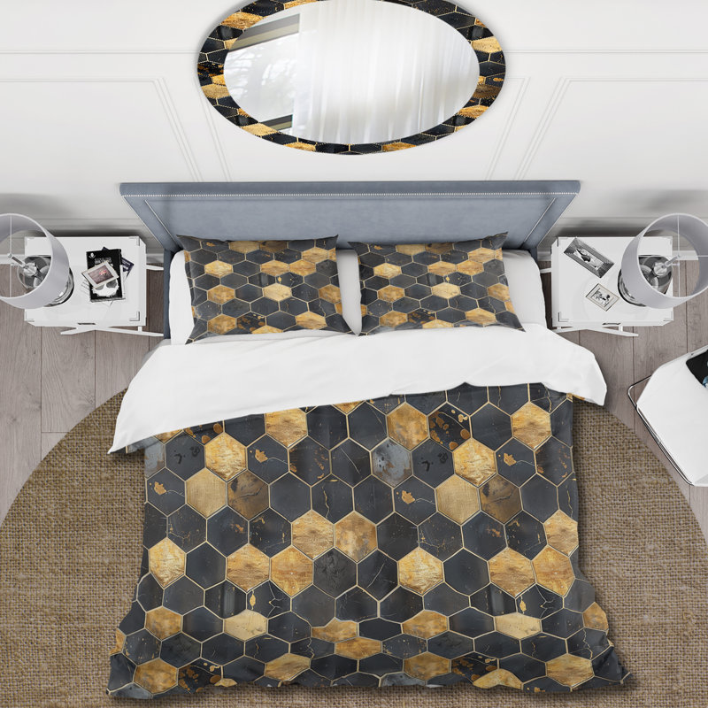 Ensemble de housse de couette noir doré Midcentury Glam Tiles II - Midcentury