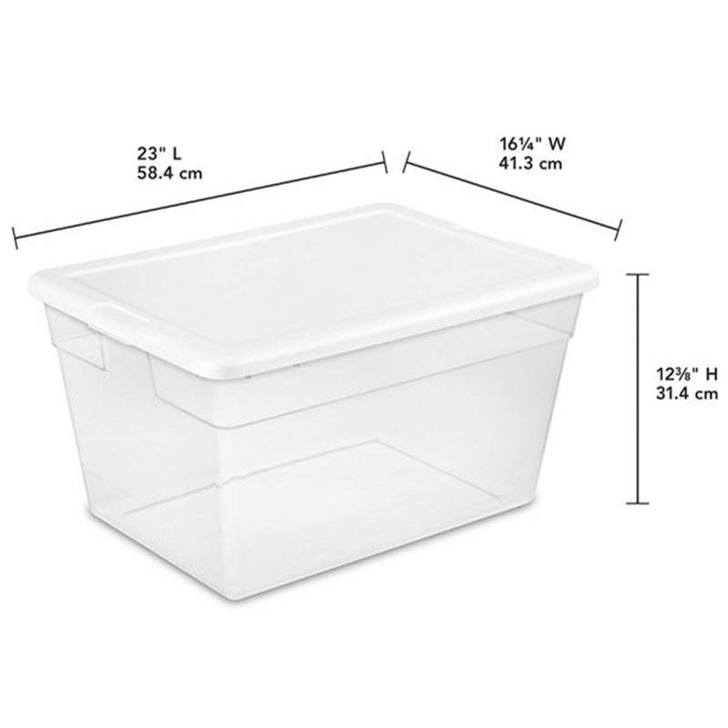 Clear Stackable Plastic Storage Box with White Lid, 56 Quart