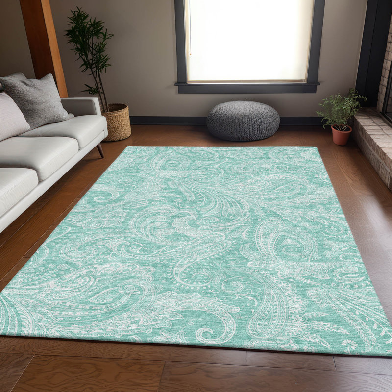 Premium Machine Washable Apodaca Teal Rug, Rectangle 10' x 14'