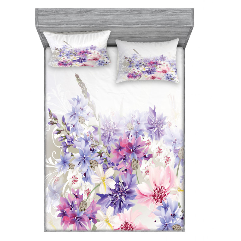 Microfiber Floral Sheet Set, Queen Sheet Set with Pillowcase