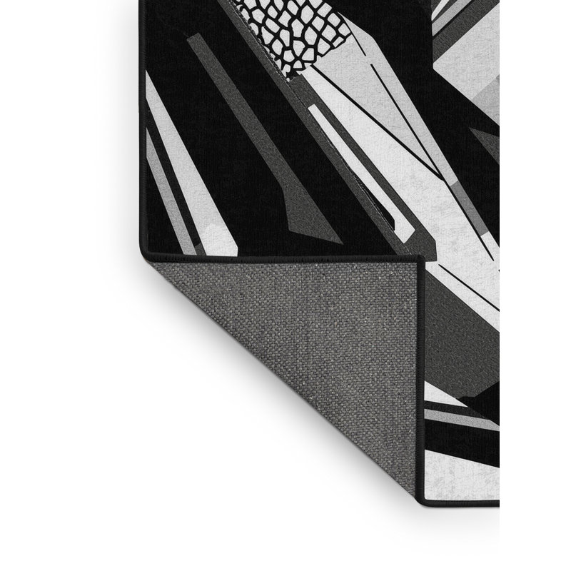 Tapis à motif géométrique doux et moelleux à motif de bâtons de crosse gris et noir Emmert, 5 x 8