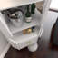 Bar d'angle en bois avec 2 tablettes de rangement ouvertes et 2 tiroirs-1768744339
