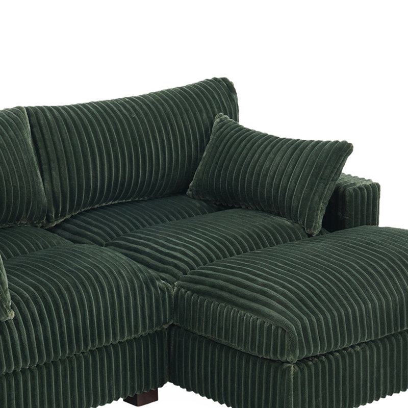 2 - Piece Upholstered Green Faux Rabbit Fur Flannel Reversible Modular Sofa Living Room Sectional Couch with Pillows