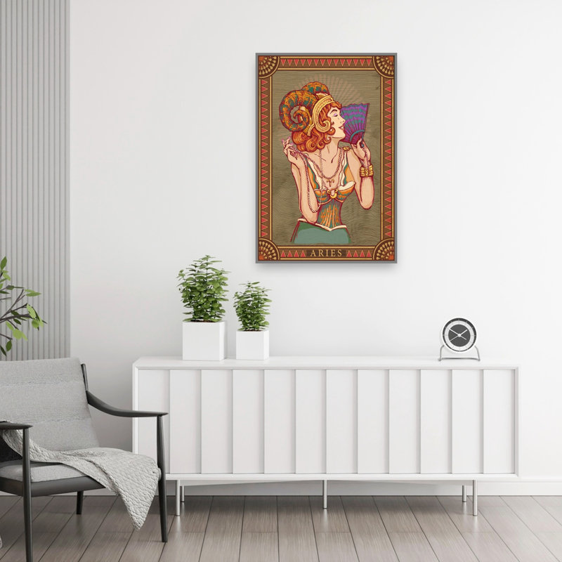 Affiche murale élégante et vintage Art Déco représentant une femme Bélier, H 36 po x l 24 po