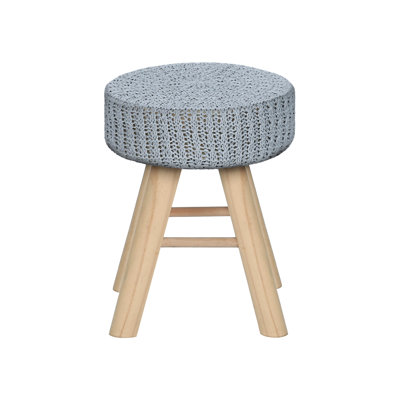 Stylish Grey Footrest With Natural Wood Legs 12.07 Inches Deep Velvet Leg Frame