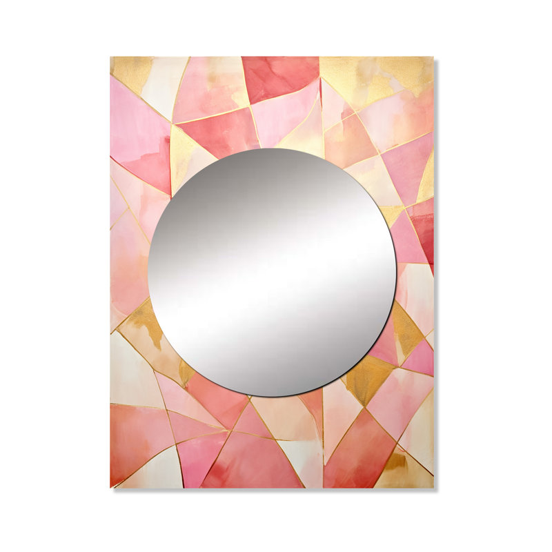 Tessellations roses et dorées - formes abstraites, miroir mural, miroir doré, impression sur métal, 40 po x 30 po