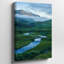 Toile, "Un paysage serein avec une rivière sinueuse qui coule à travers un luxuriant art" Green Hills "avec un pont en bois rustique, art mural sur toile-827848977