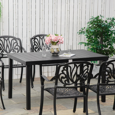 6-Person Rectangular Outdoor Dining Table with Aluminum Legs, Waterproof Woodgrain Finish for Patio and Garden