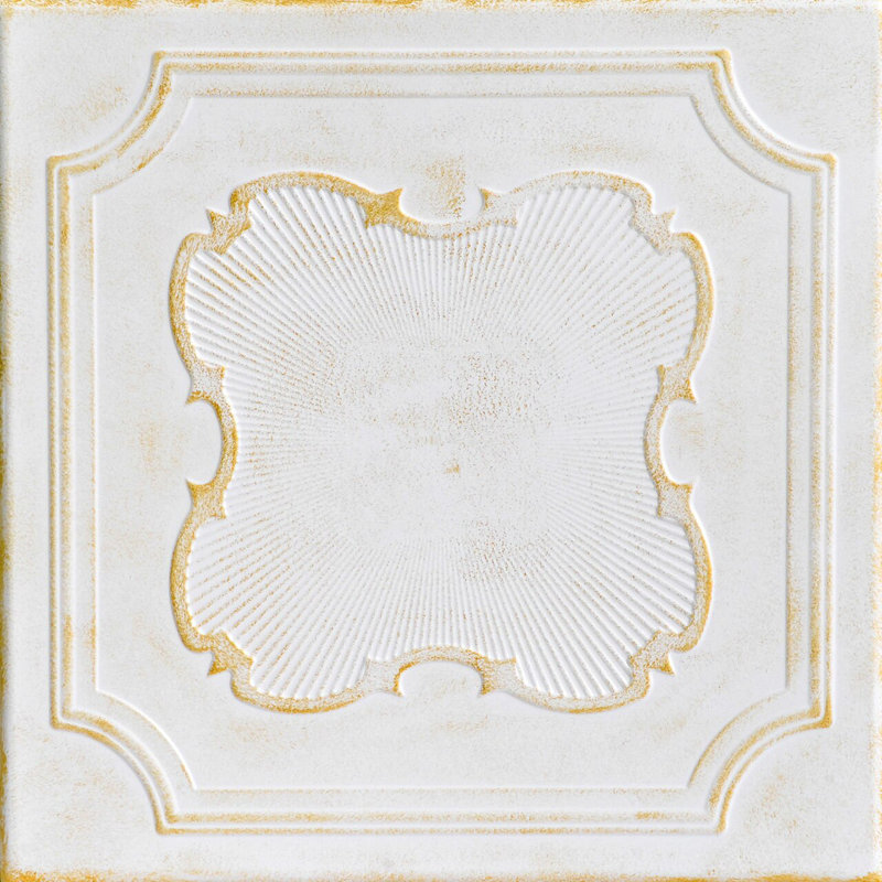 Carreau de plafond en polystyrène collé 1,6 pi x 1,6 pi Coronado, Blanc délavé or
