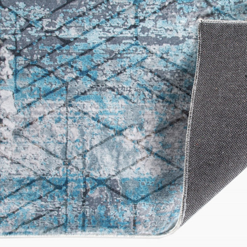 Tapis de couloir bleu abstrait gris, Rectangle 5 pi x 8 pi