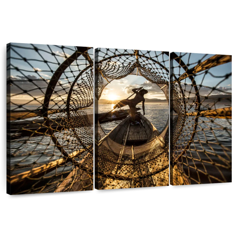 Senne au lac Inle, H 32 po x l 50 po
