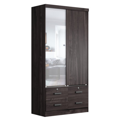 Kittle Armoire Sliding Mirrored Doors Wardrobe With 4 Drawers 71" Tall