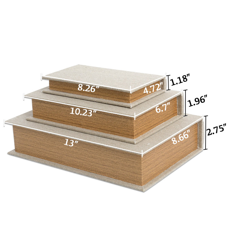 Wood Decorative Faux Book Boxes Set Of 3, Brown