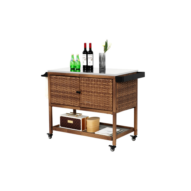 Outdoor Wicker Bar Cart