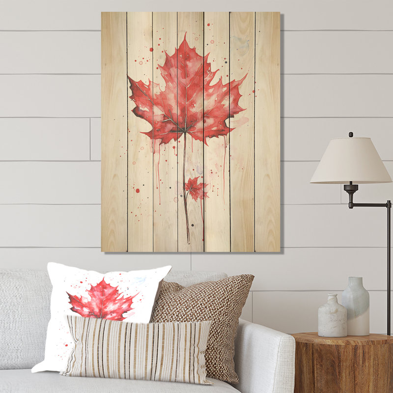 Red Maple Leaf Beauty I - érable sur bois, H 40 po x l 30 po