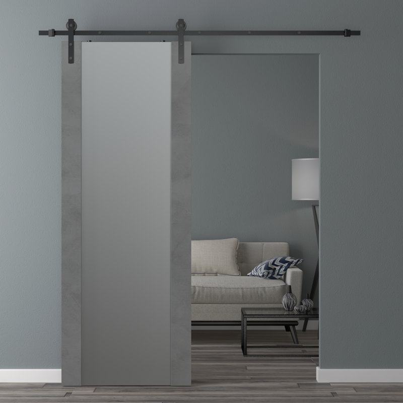 Avon 202 Solid Manufactured Wood and Glass Paneled Prefinished Barn Door with Installation Kit., Dark Urban, 31.75" x 79.375"