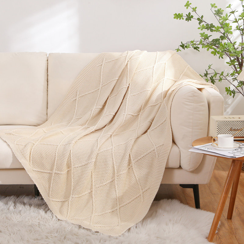 Cotton knit throw blanket