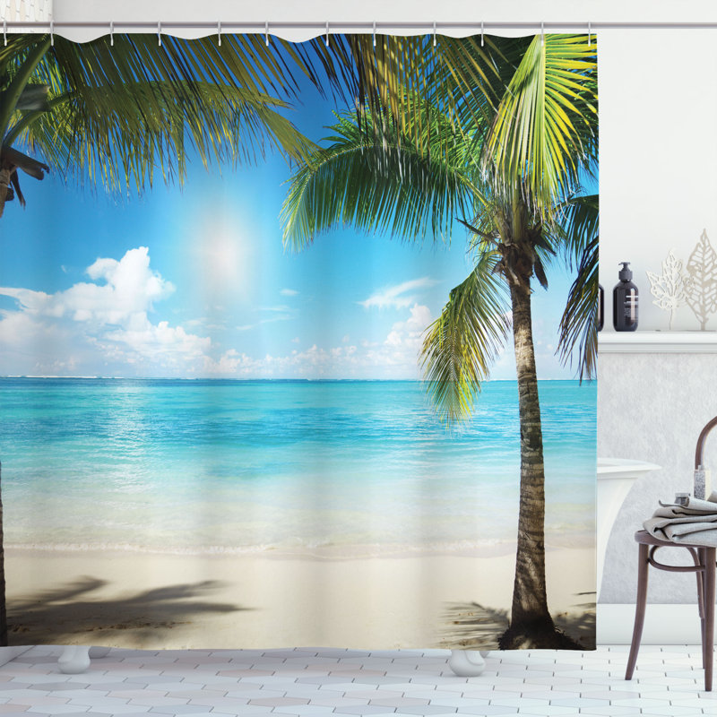 Ensemble de rideau de douche tropical beach et crochets, H 84 po x l 69 po