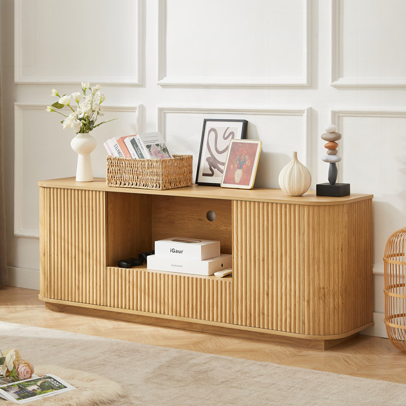 Meuble télé de style moderne avec coins ondulés et panneaux incurvés Solution de rangement multifonctionnelle et durable