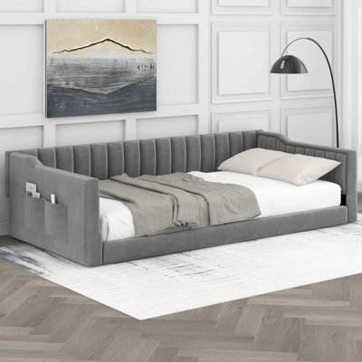 Twin Size Upholstery Daybed And Side Storage Pocket