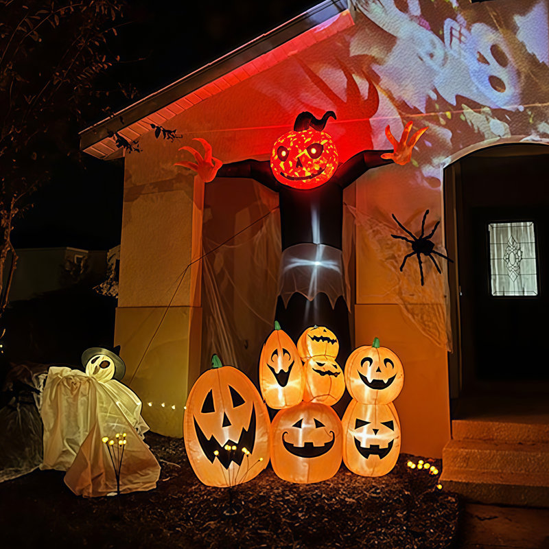Décorations d'extérieur gonflables d'Halloween de 9 pi, fantôme de citrouille avec citrouille, décor de jardin gonflable géant d'extérieur avec DEL intégrée pour jardin, pelouse, fête, vacances