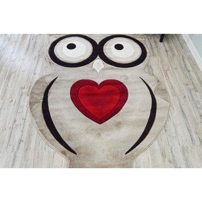 Tapis beige à motif d'hibou 3D Buenrostro