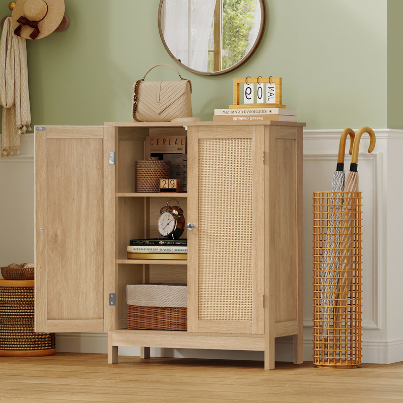 Storage Cabinet with 2 Doors & 2 Shelves, 3 Heights Available, Nature