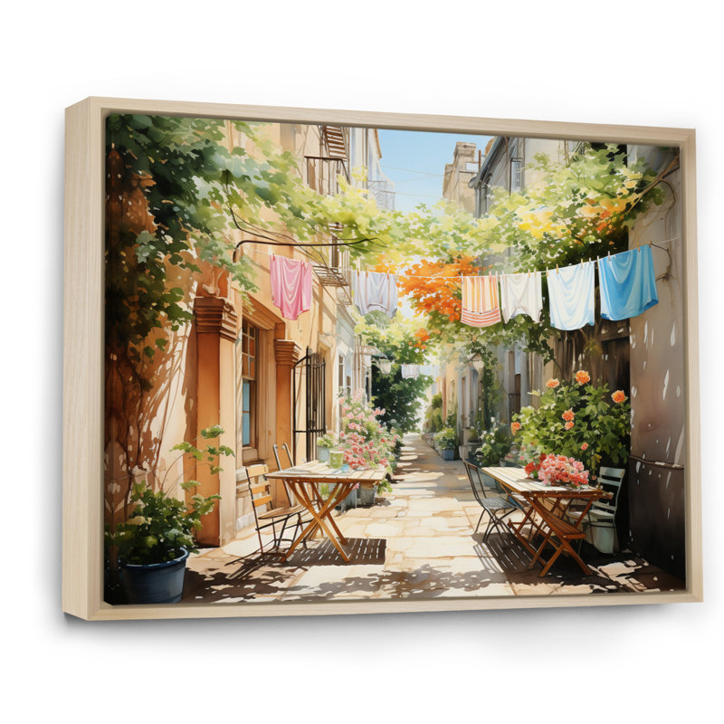 Jour de lessive en Italie III - Art mural, H 24 po x l 32 po x P 1 po, Cadre naturel flottant