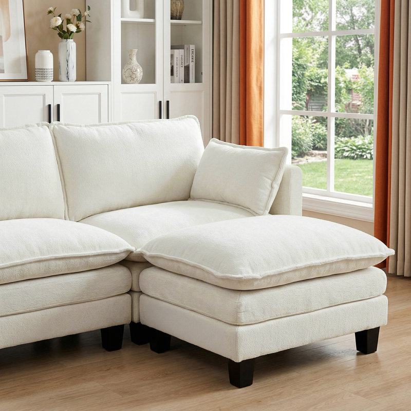 Canapé modulaire recouvert en L de 108 po à 3 places en chenille avec ports USB intégrés 108 po, Chenille beige