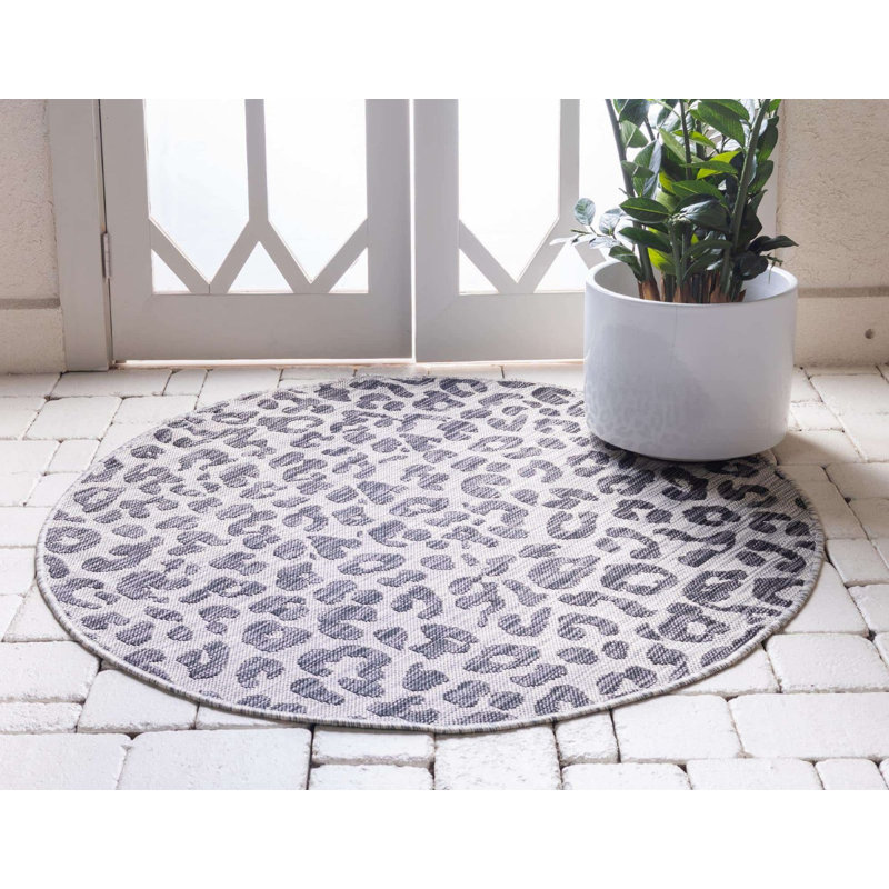Tapis d'extérieur joyeux couleur pierre, Rond 4 pi