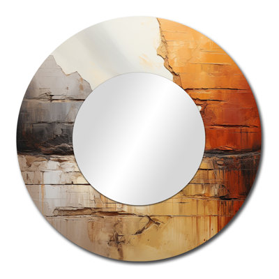 Grey Orange Grey And Orange Geological Wonders - Dams Large Wall Mirror, Gray Round Unique Mirror, Printed Metal Art