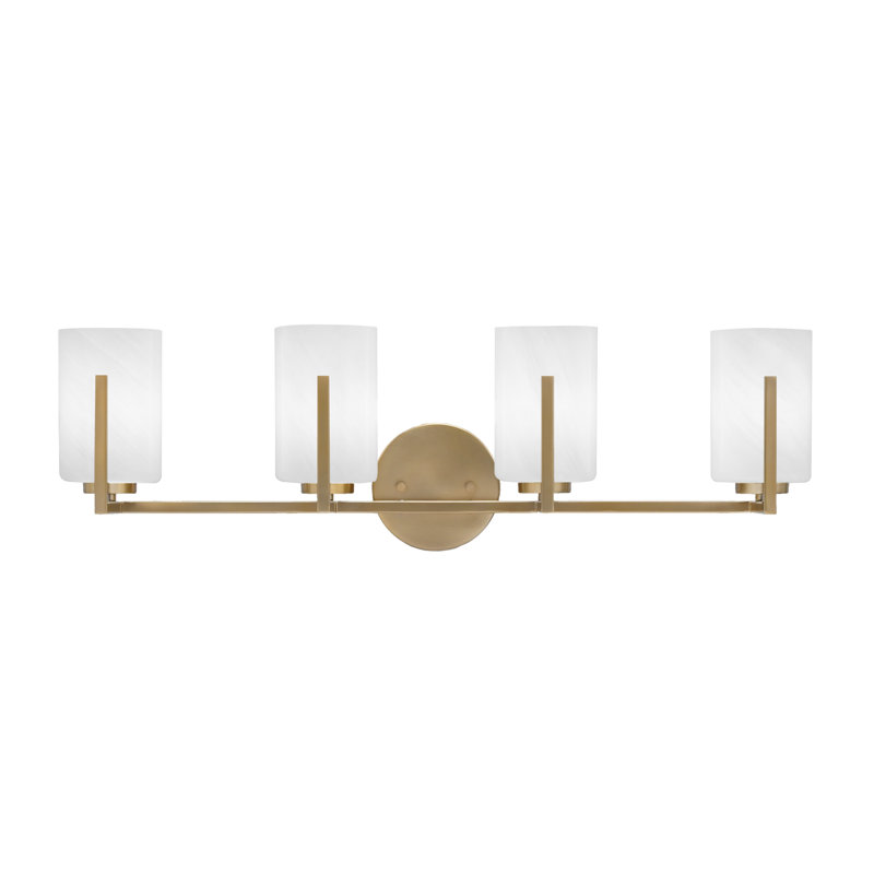 Barre d'éclairage de salle de bain 4 lumières Dayberry avec verre de 4 po, Marbre blanc, Doré