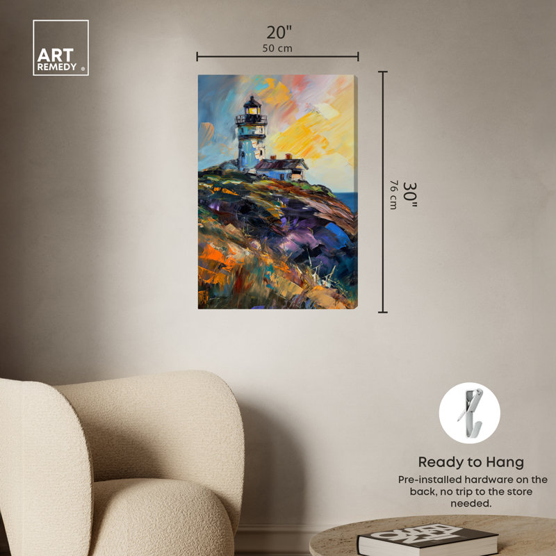 Phare coloré, Toile tendue, H 30 po x l 30 po