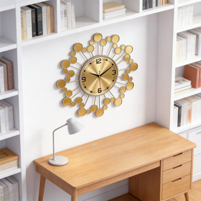 Grande horloge murale moderne en métal de 23 pouces avec mouvement anti-tic-tac silencieux, conception en étoile pour le salon, la chambre à coucher, la cuisine et le bureau