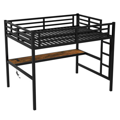 Metal Loft Bed with Desk Loft Bed Frame with Power Outlet and LED Light by Isabelle & Max