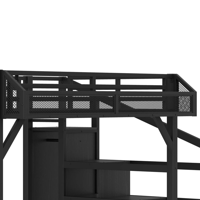 Lit mezzanine double compact avec escalier de rangement intégré et caractéristiques techniques améliorées