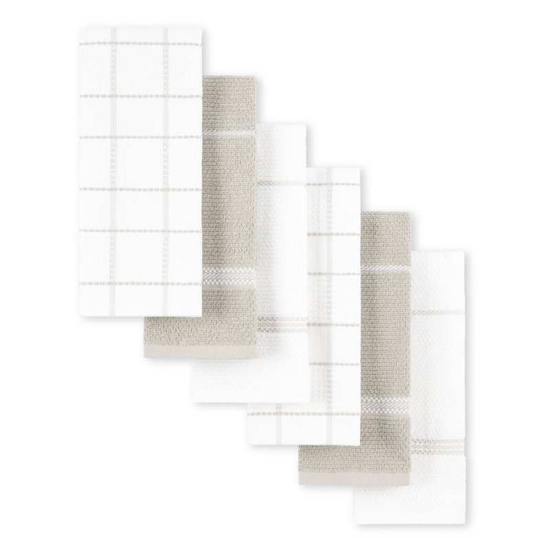Linen Plaid and Stripe Cotton Kitchen Towel Set, 6-Pack