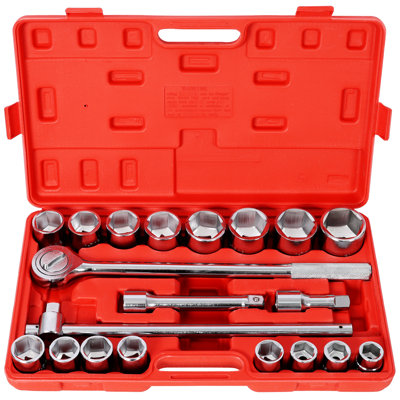 3/4" Drive 6 - Point Socket Combination With 19 1/2" Ratchet, 18" Flex Bar, 4" And 8" Extension Bars, 16 Sockets, For Diy Projects In Workshop 21pcs Case, Breaker, & Extensions, Industrial Work