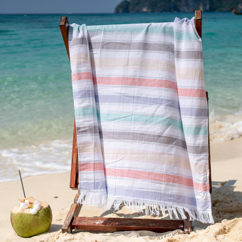 Serviette de plage 100% coton, Orange / jaune / bleu